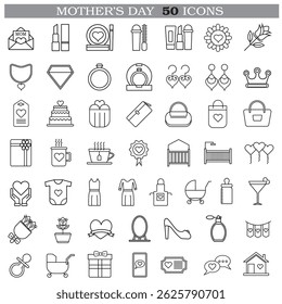 A collection of minimalistic line icons themed around Mother's Day, Mother's Day Line Icons Set 