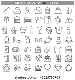 A collection of minimalistic line icons themed around Mother's Day, Mother's Day Line Icons Set 