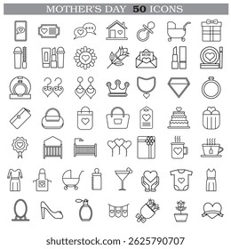 A collection of minimalistic line icons themed around Mother's Day, Mother's Day Line Icons Set 