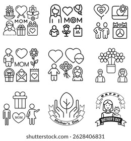 A collection of minimalistic line icons themed around Mother's Day, Mother's Day Line Icons Set 