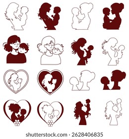 A collection of minimalistic line icons themed around Mother's Day, Mother's Day Line Icons Set 