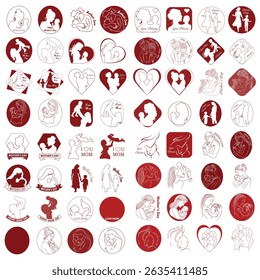A collection of minimalistic line icons themed around Mother's Day, Mother's Day Line Icons Set 
