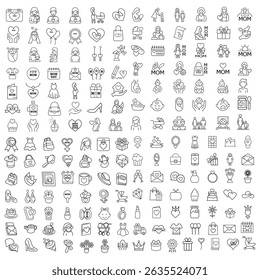 A collection of minimalistic line icons themed around Mother's Day, Mother's Day Line Icons Set 