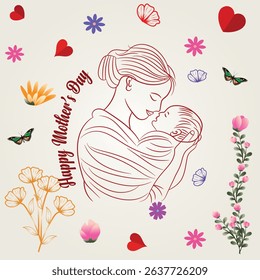A collection of minimalistic line icons themed around Mother's Day, Mother's Day Line Icons Set 
