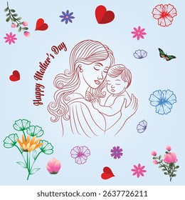 A collection of minimalistic line icons themed around Mother's Day, Mother's Day Line Icons Set 