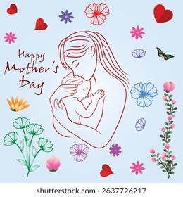 A collection of minimalistic line icons themed around Mother's Day, Mother's Day Line Icons Set 