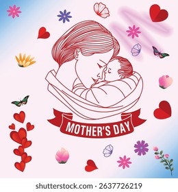 A collection of minimalistic line icons themed around Mother's Day, Mother's Day Line Icons Set 