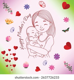 A collection of minimalistic line icons themed around Mother's Day, Mother's Day Line Icons Set 