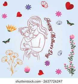 A collection of minimalistic line icons themed around Mother's Day, Mother's Day Line Icons Set 