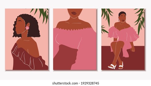 Collection of minimalistic posters with African women. Abstraction. Vector illustration.