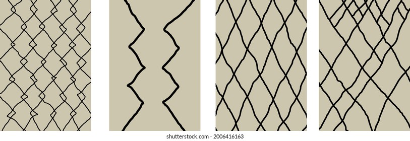 Collection of minimalistic posters with geometric shapes (rhombuses) in berber style on beige backdrop background