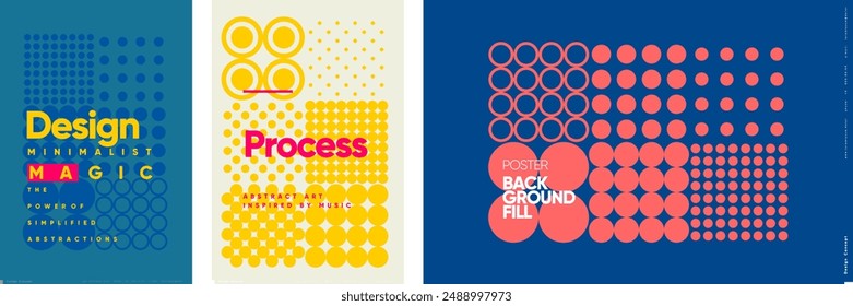 A collection of minimalistic posters using circles and vibrant color schemes to highlight the magic of design and the process of abstract art, inspired by music.
