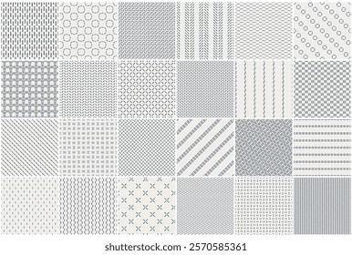 Collection of minimalistic seamless patterns. Neutral textile prints. Repeatable unusual simple gray backgrounds. Dash line endless textures