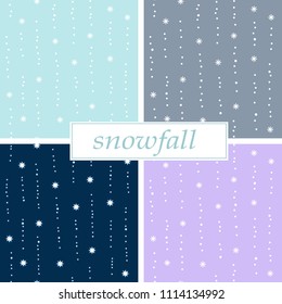 Collection of minimalistic seamless patterns with a snowfall