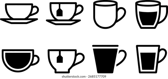 Colección de iconos minimalistas de taza de café de té perfectos para proyectos de diseño