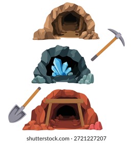 Coleção de ferramentas de equipamentos de mineração e vetor de recursos subterrâneos
