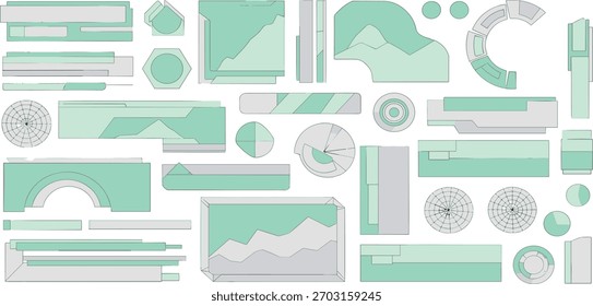A collection of mint green and gray abstract graphic elements for design projects, offering a modern and clean aesthetic.