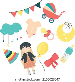 collection of misc for baby shower invitation