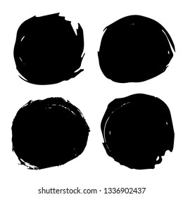 Collection of miscellaneous black grunge round brush strokes isolated over white background. Set of design elements. Vector illustration.