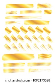 Collection of miscellaneous golden grunge border brush strokes isolated over white background. Set of design elements. Vector illustration.