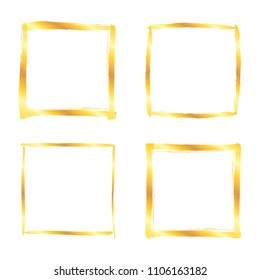 Collection of miscellaneous golden grunge square brush strokes frames isolated over white background. Set of design elements. Vector illustration.