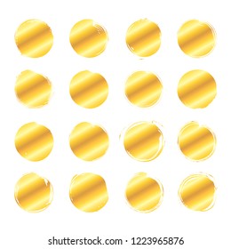 Collection of miscellaneous round golden grunge brush strokes isolated over white background. Set of design elements. Vector illustration.