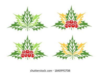 Collection of mistletoe isolated on white background. Christmas concept. Design elements for hmas. Cartoon style. Vector illustration