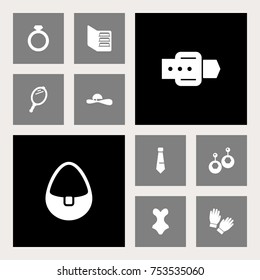 Collection Of Mitten, Handbag, Beachwear Elements.  Set Of 10 Decorating Icons Set. 