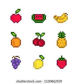 Collection of mixed pixelated fruits