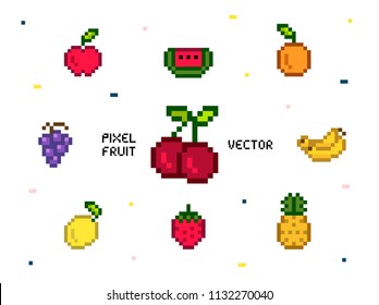 Colección de frutos pixelados mixtos