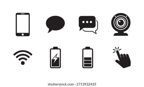 Eine Sammlung von Mobile Connectivity Symbolen Eine Zusammenstellung von Technologie Kommunikation Batterie und Interaktion Symbole dargestellt
