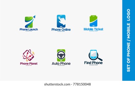 Collection of Mobile Logo designs concept, Set of Phone logo designs template