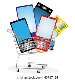 Collection of mobile phones on white background in the card