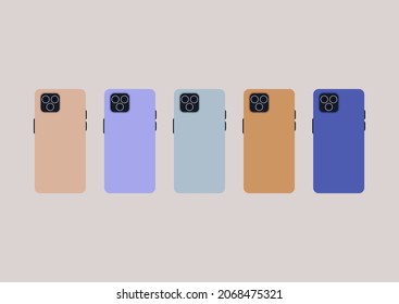 A collection of mobile phones with triple cameras in different colors