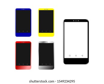 Collection of Mock-up smart phone empty screen front view on white background. Smartphone The shape of a modern mobile phone Designed to have a thin edge.