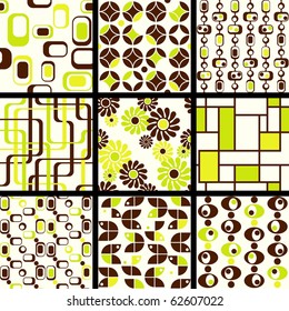 Collection of mod seamless patterns in green and brown (Eps10); jpg version also available