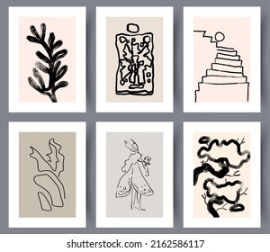 Collection of modern abstract artwork posters for print. Set of printable art wall decorations for interior design. Vector illustration. 