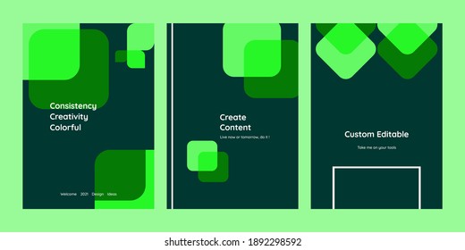A collection of modern abstract composition, illustration in natural green colors, perfect for invitation, poster, cover, flyer templates, backgrounds and more, fully editable vectors.