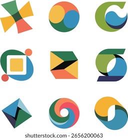 Collection of modern abstract geometric shapes in vibrant colors for design and branding