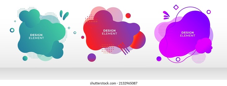 Collection of modern abstract graphic elements. Dynamic colored shapes and lines. Gradient abstract banner with flowing liquid shapes. Templates for logo designs, flyers or presentations. Vector