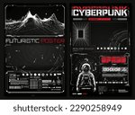 Collection of modern abstract posters. In acid style. Retro futuristic design poster metamodern and futuristic surreal wireframe. Cyberpunk retro futuristic set. Digital design elements hud style. 