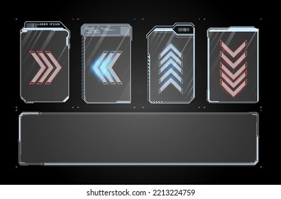Collection of modern abstract posters. In acid style. Retro futuristic design elements, perspective grid, tunnel, circle. Black and white retro cyberpunk style. Futuristic info boxes layout templates.