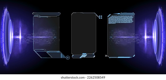 Collection of modern abstract posters in acid style. Digital design elements hud style. Trendy 2022 shapes in cyberpunk style. 