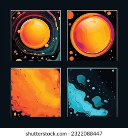 Collection of modern abstract posters with liquid effect. Techno style, psychedelic design, prints for t-shirts and sweatshirts. isolated on black background