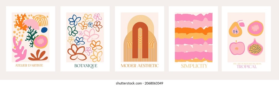 Sammlung moderner abstrakter Plakate. Wall-Art-Design. Abstrakte Formen Kunst. Modernes ästhetisches Konzept. Bearbeitbare Vektorgrafik.