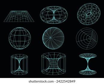 Collection of modern abstract of retro-futuristic design 3d elements.