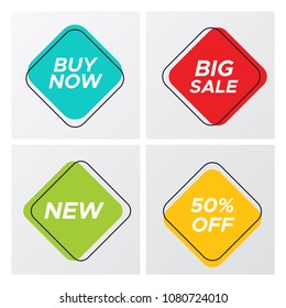 Collection of modern abstract sale banner in creative form. Vintage design square sign template with market clearance title in bright colors. Vector illustration with sale tags for store special deal.