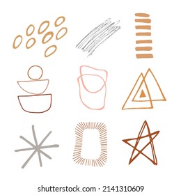 Collection of modern abstract shapes for design and decor. Simple vector doodle hand drawn illustration