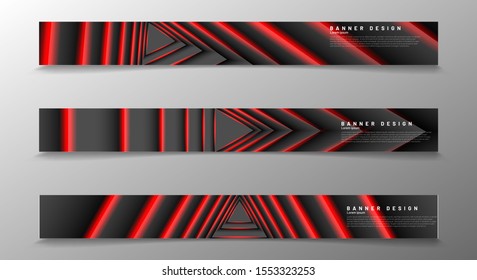 Collection of modern abstract style banners. The optical illusion pattern of a triangle lights up in dark red. Vector illustration