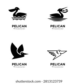 A collection of modern, abstract, and stylized pelican bird logos, perfect for branding, fishing, or nature-related businesses.
